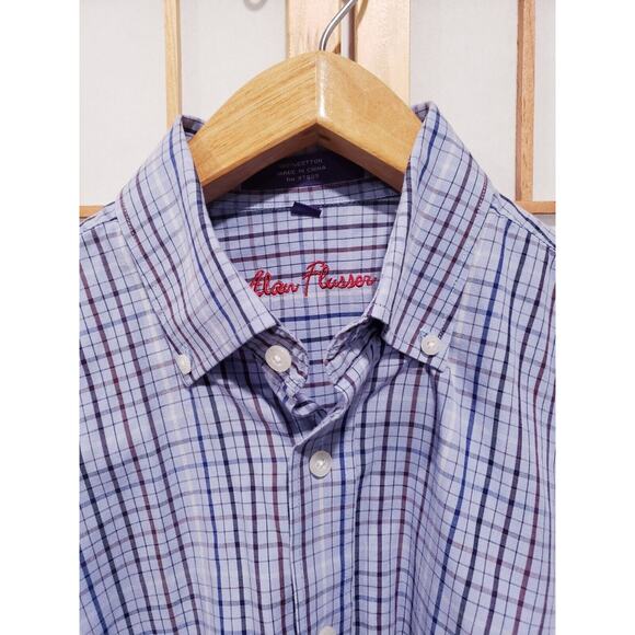 Alan Flusser Button Up Plaid Multicolor Shirt Men Medium Long Sleeve 100% Cotton - Picture 3 of 8